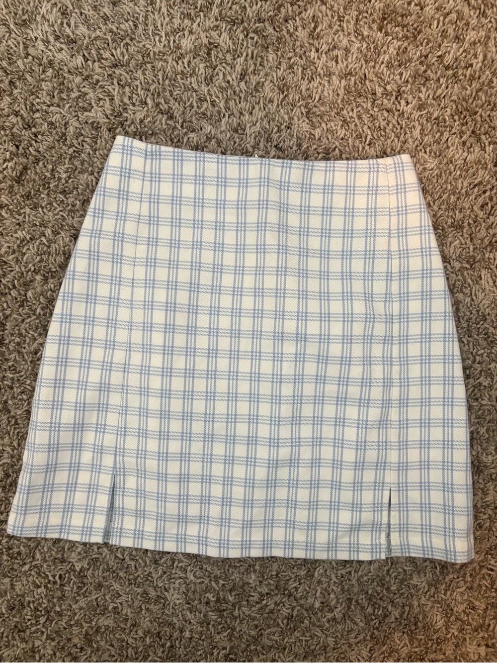 Brandy Melville White and Light Blue Plaid Mini Skirt